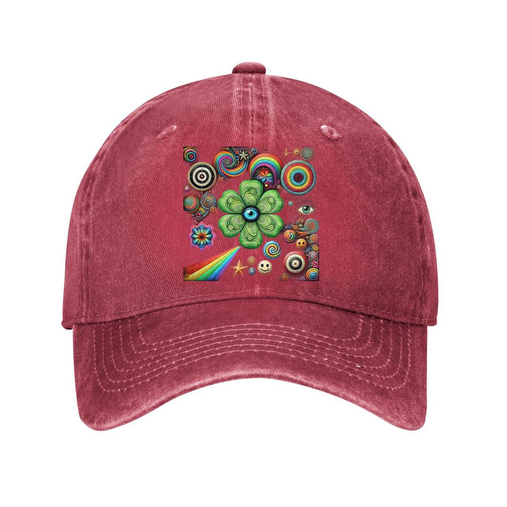 Psychedelic Clover Rainbow Eyes Print Baseball Cap Cotton Casual Adjustable Dad Hat for Men Women