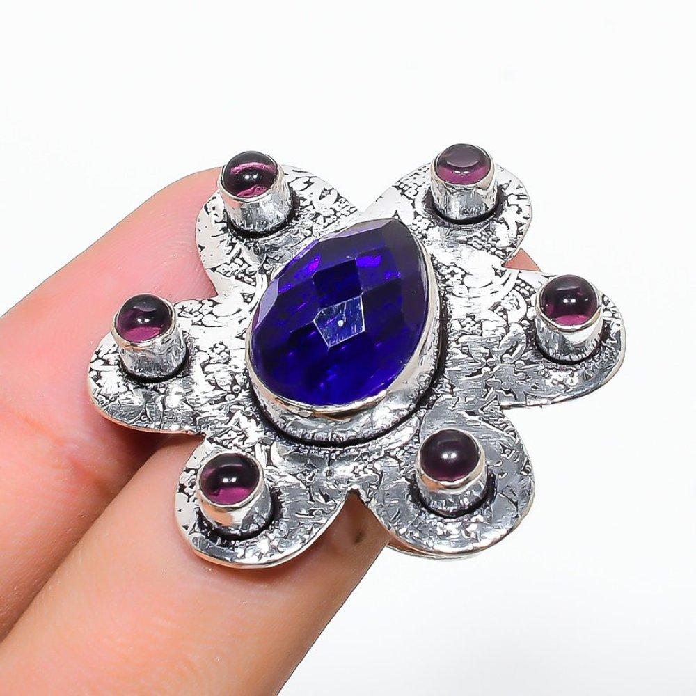 London Blue Topaz Gemstone Handmade 925 Sterling Silver Jewelry Ring Size 8 o1N74