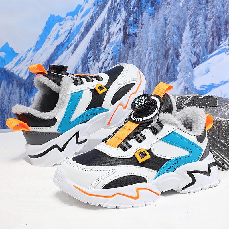 Children's Cotton Shoes Winter Sports Shoes Medium and Large Children's Leather Soft-soled Non-slip Running Shoes Piled and Thickened Warm Boys' Cott