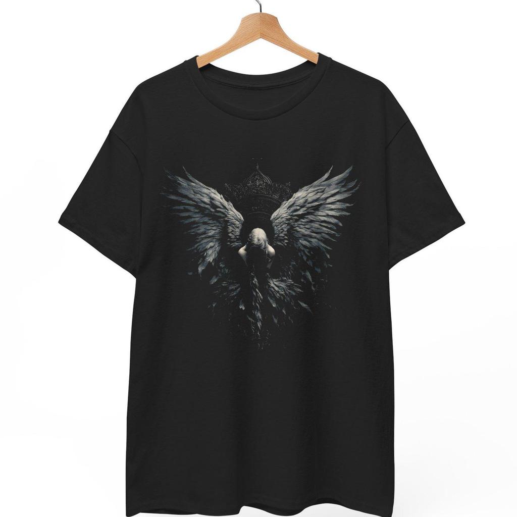 Gothic Fallen Angel T-Shirt, Dark Art Statue Graphic Top, Occult Demon Apparel