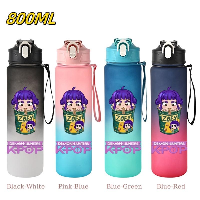 800ML KPop Demon Hunters Gradient Cartoon Pattern Big Capacity Straw Water Cup Outdoor Portable Sports Drink Bottles Travel Mug
