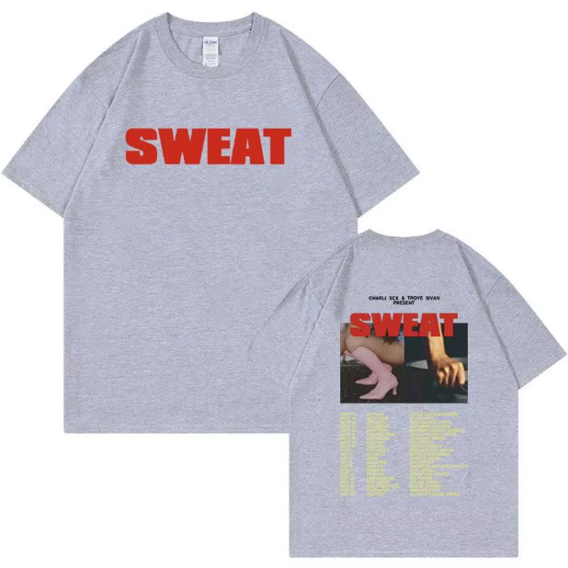 Charli XCX SWEAT Тур 2024 Brat Футболка Унисекс Женская Винтажная Харадзюку Модная Футболка Хип-Хоп Оверсайз Хлопковая Футболка Уличная Одежда