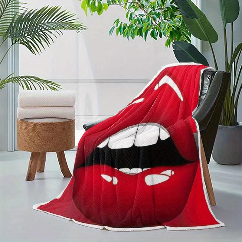 Sexy Lips Theme Pattern Flannel printed blanket suitable for all seasons suitable for living room office sofa and travel