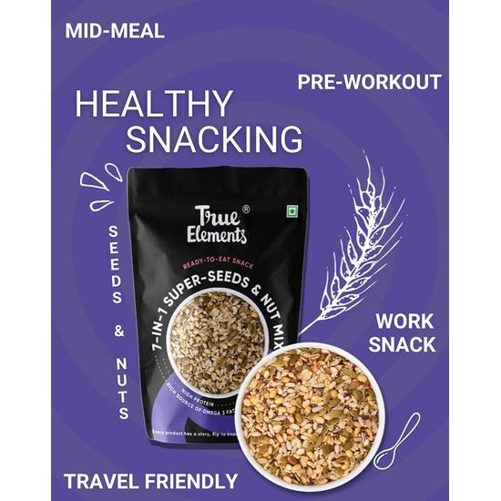 True Elements Trail Mix 250 г - 7 в 1 смесь семян и орехов 125 г + 5 в 1 смесь супер семян 125 г - диетическое питание для снижения веса, жареные семена, смесь семян
