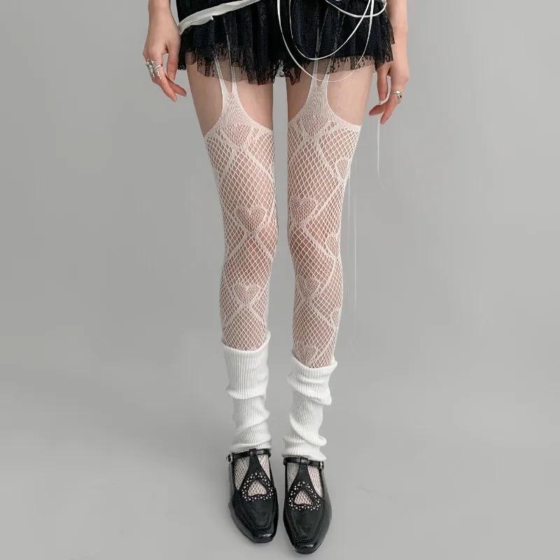 Women Sexy Love Heart Fishnet Stockings Sweet Girl Gothic Hollow Out Brown Black Pantyhose Y2K JK Cosplay Party Mesh Leggings