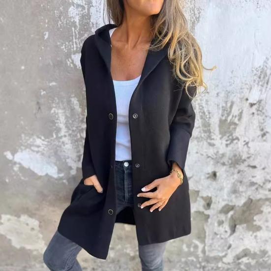 Осень-зима Женское пальто с капюшоном на пуговицах Однотонное толстое карманное свободное пальто средней длины для активного отдыха на природе Путешествия Шопинг Свидания Пальто