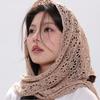 White Knitted Triangle Scarf Ethnic Style Crochet Flower Scarves Hollow Out Lace Shawl  Summer