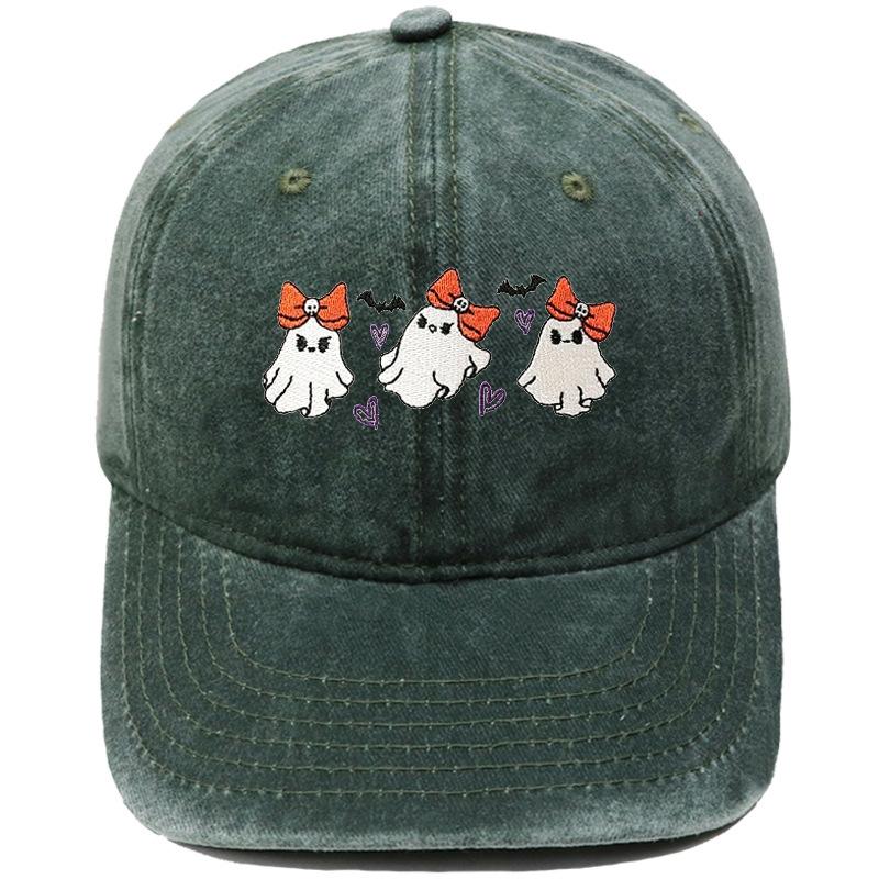 New bow ghost embroidery retro baseball cap Halloween European and American men's and women's casual sunshade dad hat
