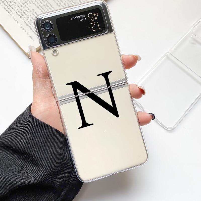 Phone Case For Samsung Galaxy Z Flip 3 4 5 Hard Folding Clear PC Bumper Initial Letter A Z Fashion For Samsung Z Flip 6 Cover