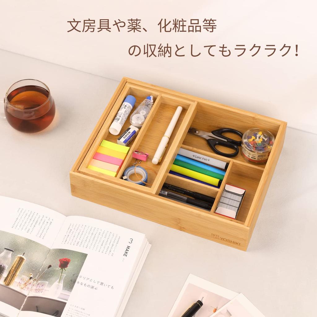 YOSHIKI Bamboo Cutlery Case Cutlery Storage Case Drawer Divider Cutlery Tray 2 Tier Tray Sliding Cupboard Kitchen Small Items Storage Kitchen Tools