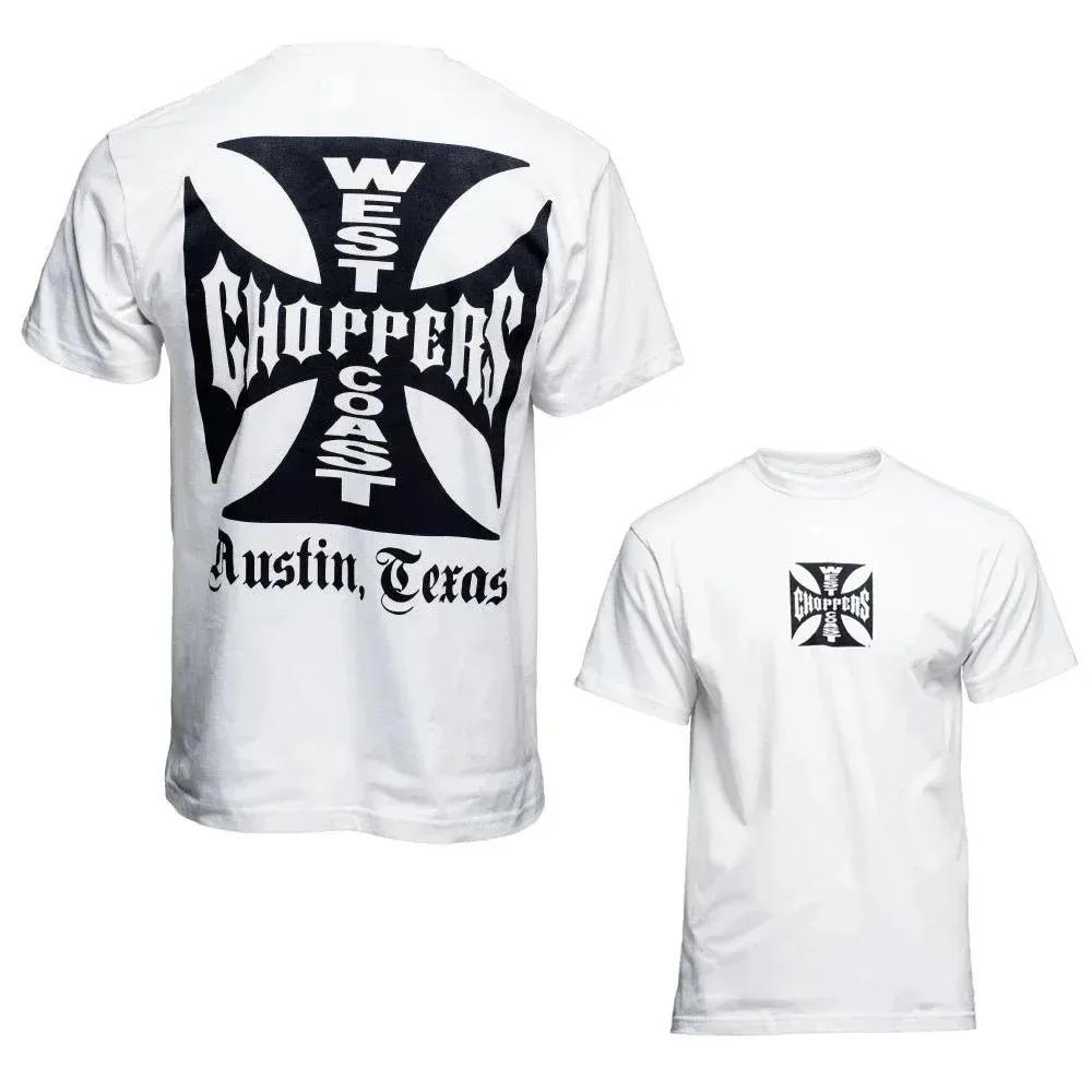 West Coast Choppers Остин Техас Классическая футболка с логотипом-крестом Винтажный байкерский стиль Черный хлопок Короткий рукав