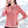 Футболка с длинным рукавом и воротником-поло, женская, новый стиль, весна-осень, спортивная, свободная, с большим лацканом, женская, базовая рубашка