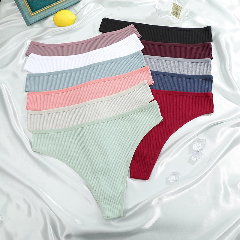 FINETOO 4PCS Cotton Briefs for Lady Sexy Low-Waist Brazilian Panties Female Soft G-String Underwear T-Back Solid Lingerie Bikini