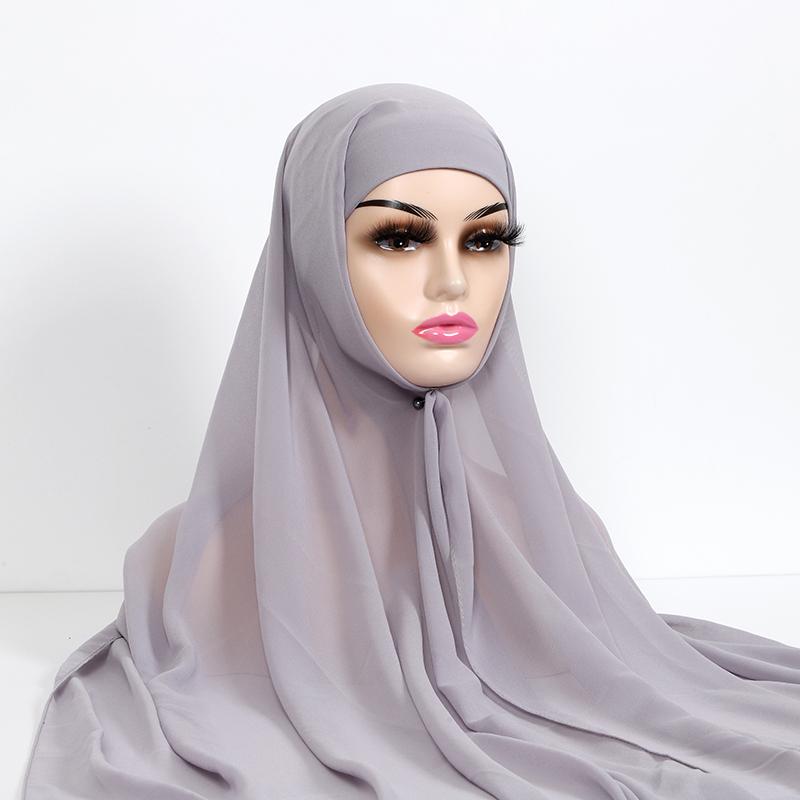 Instant Hijabs With Cap Plain Chiffon Jersey Hijabs For Woman Veil Muslim Islamic Hijab Cap Scarf For Women's Hijabs Headscarf