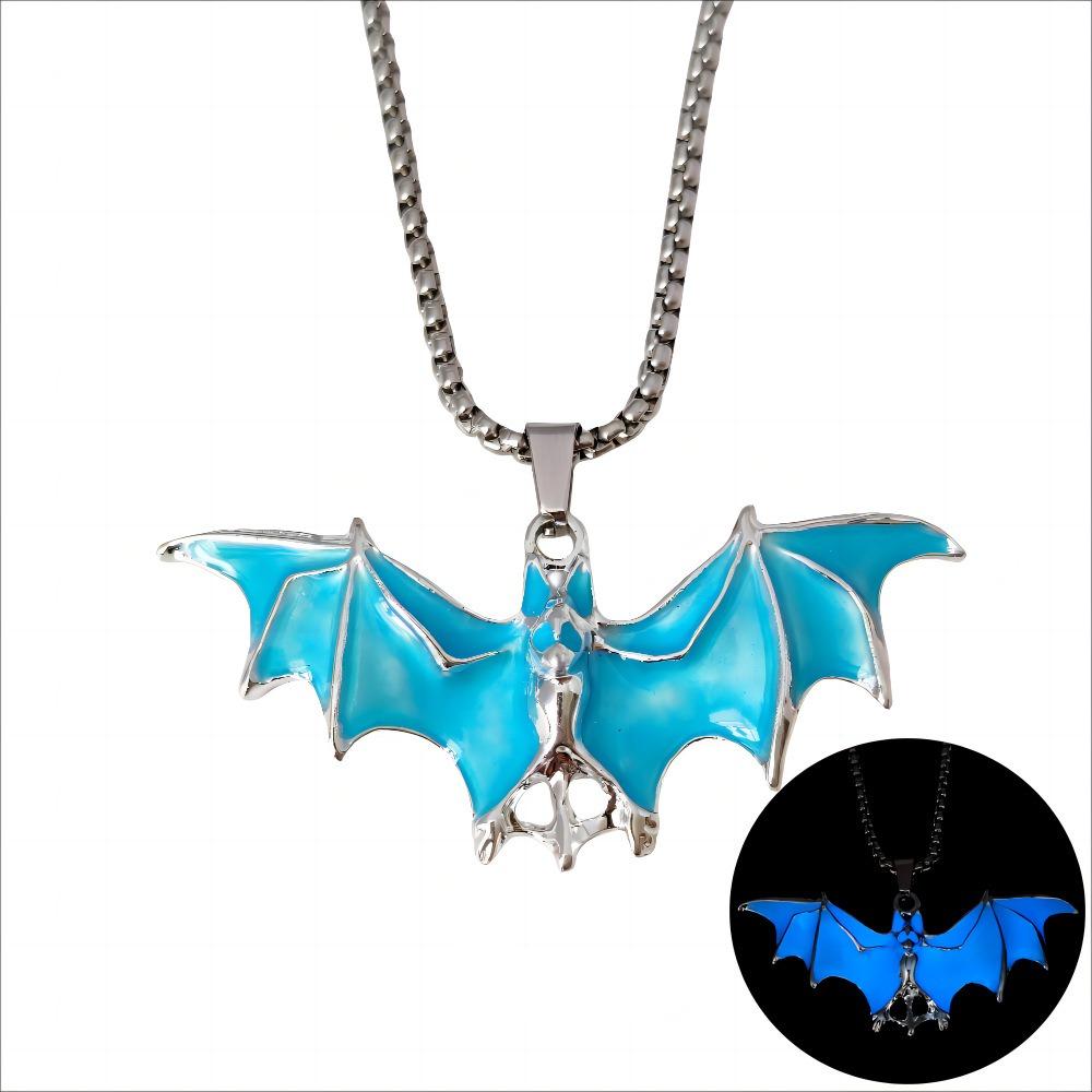 Bat Luminous Pendant Necklace Zinc Zinc Alloy Hip Hop Neck Chains Noctilucent Halloween Necklace Gifts