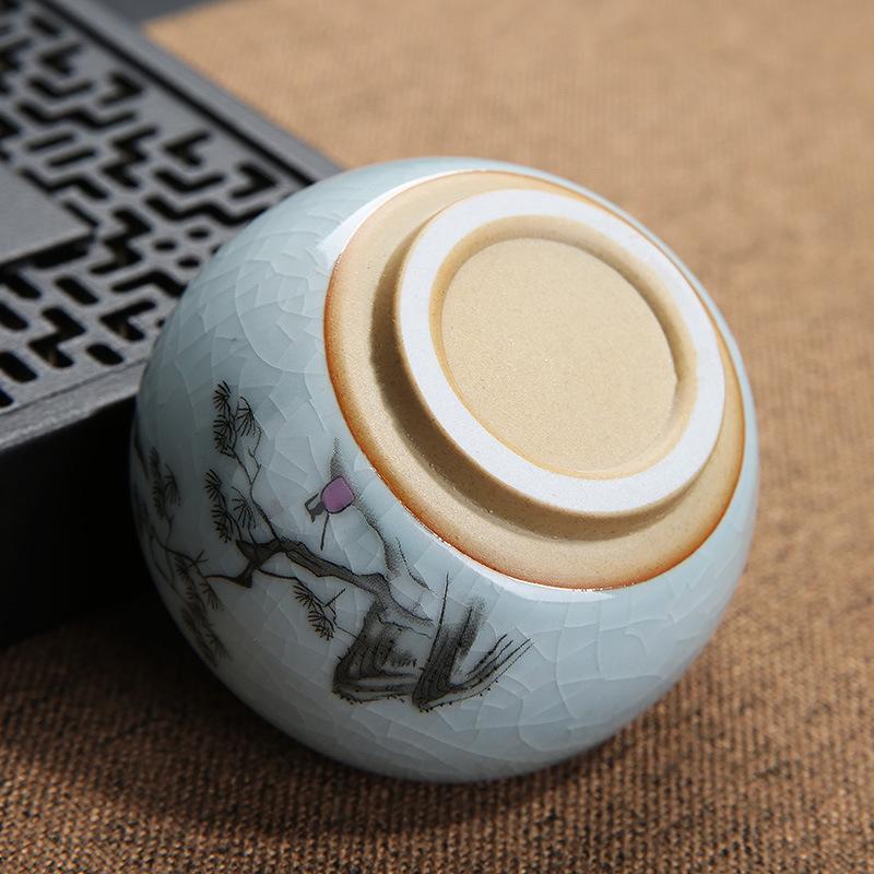 Керамическая дегустационная чашка для чая Ру kiln, ручная роспись, глазурь кракле, для Пуэра, Кунг-фу, одиночная чашка, ретро, мастер-чашка с принтомLOG