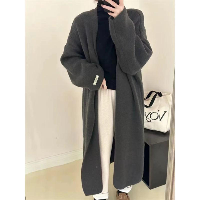 Женский oversized длинный вязаный кардиган-свитер свободного кроя с V-образным вырезом, зимний теплый повседневный верх