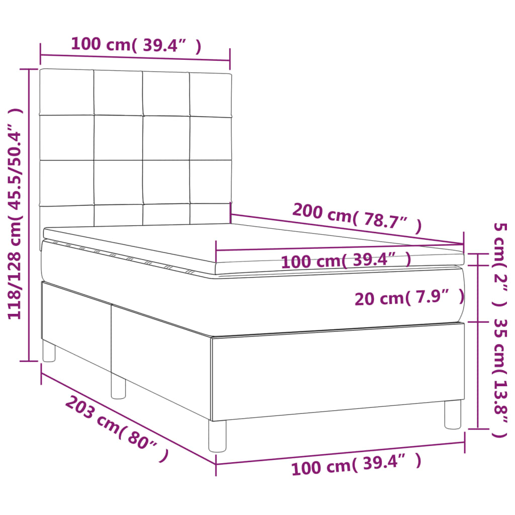 Box Spring Bed with Mattress Cream 100x200 cm Fabric