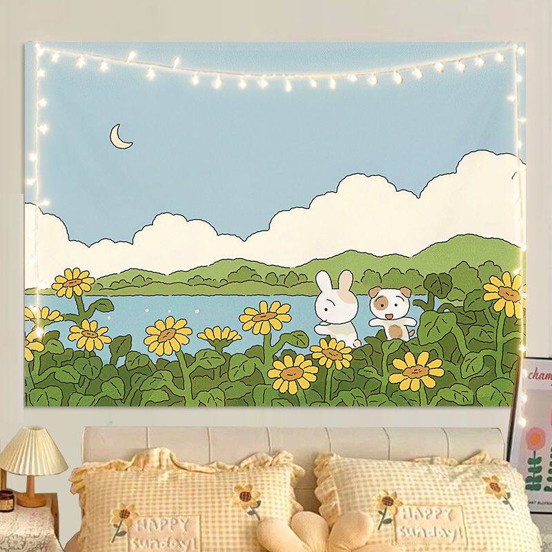Cute Cartoon Wall Tapestry for Bedroom Living Room Healing Decor Unique Wall Hanging Art Cloth
