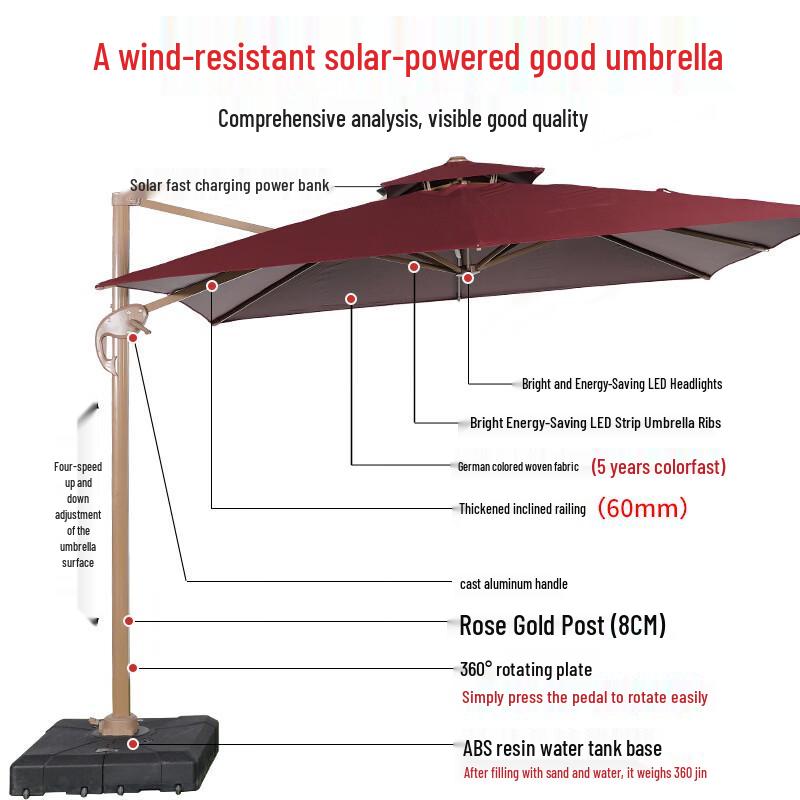Outdoor Roman Patio Umbrella with LED Lights