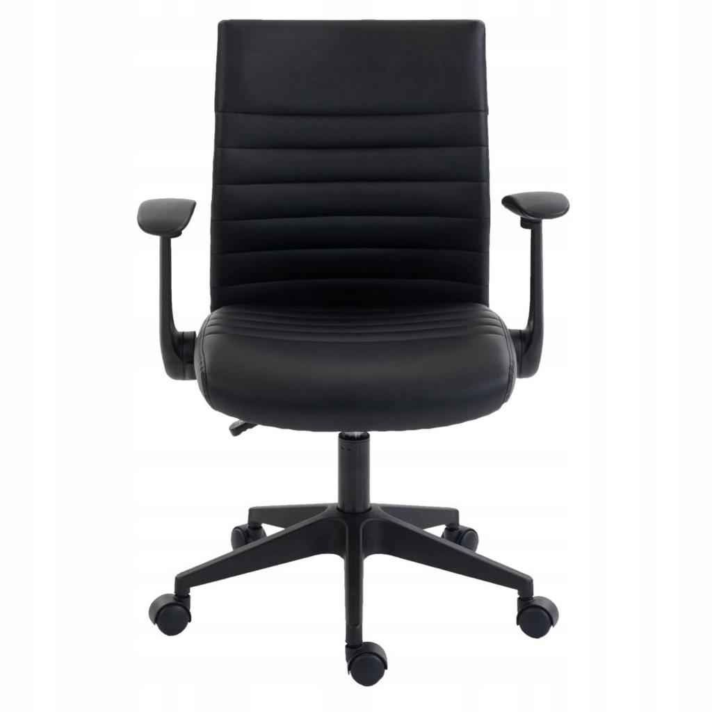 Black faux leather swivel office chair with folding armrests Furnitex