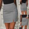 Fashion Women Houndstooth Plaid Print Open Fork High Waist Short Skirt