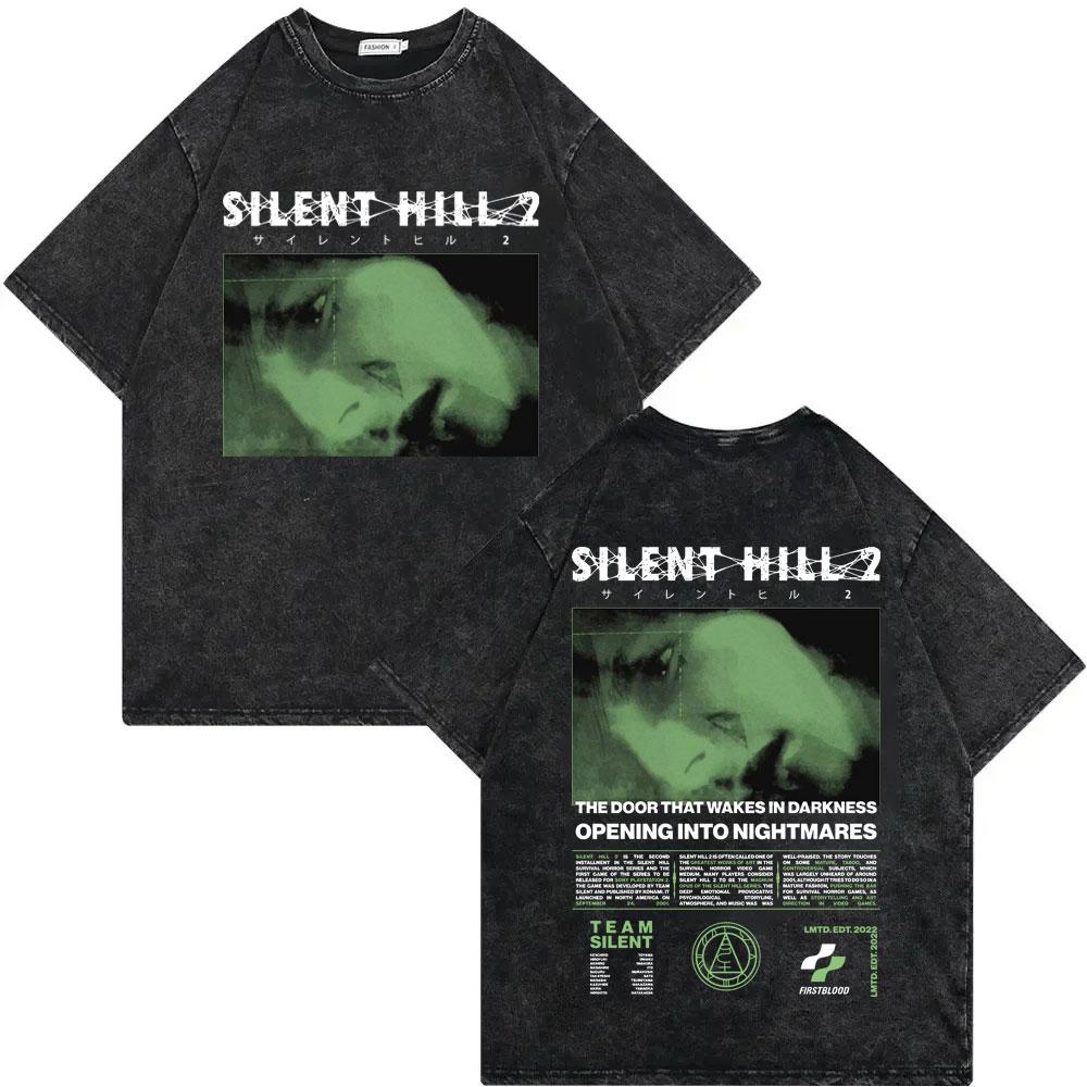 Игра Silent Hill Винтажная стираная футболка Мужская Женская Готическая Мода Футболки Высококачественный Хлопок Оверсайз Футболки Уличная Одежда