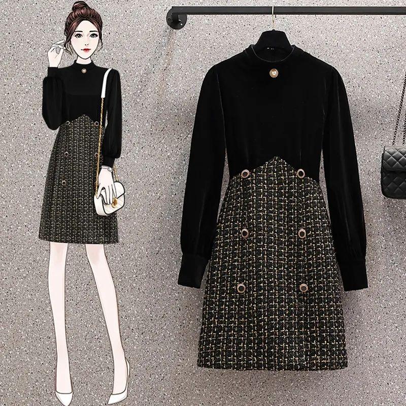 Элегантное бархатное платье для женщин во французском стиле больших размеров на весну и осень