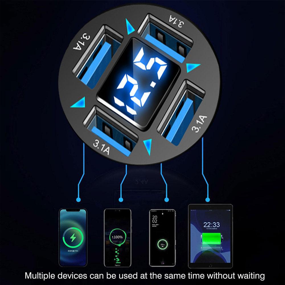 Адаптер питания 66 Вт, 4-портовое быстрое автомобильное зарядное устройство с синим светом, адаптер быстрой зарядки QC 3.0, светодиодный цифровой дисплей для Huawei V2I5