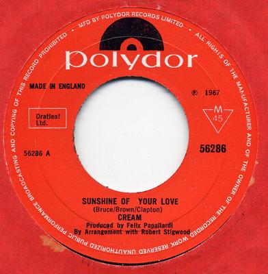 7-дюймовая пластинка CREAM - Sunshine Of Your Love 58286 Polydor 1967 UK Рок Б/У