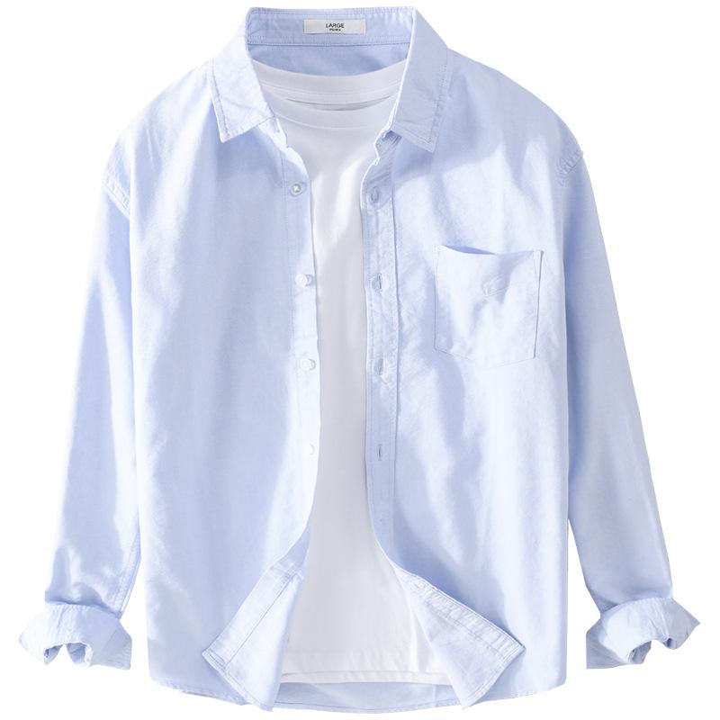 Мужская рубашка Oxford Woven с длинным рукавом из хлопка, повседневная, простая, однотонная рубашка, тонкая, белая, модная, мужская