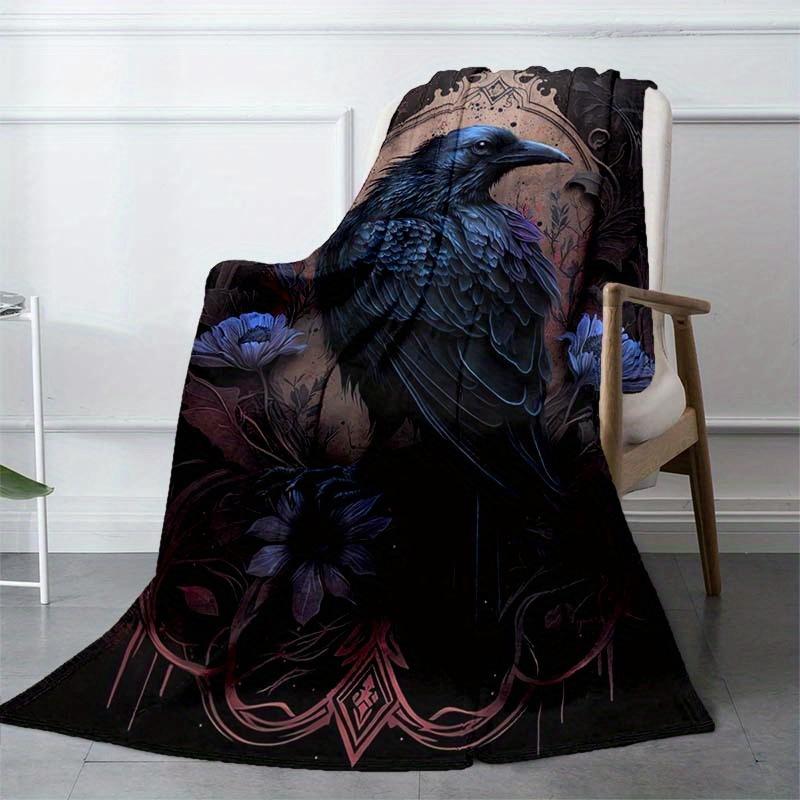 Black Blue Crow Blanket Soft Warm Throw Blanket Nap Blanket For Couch Sofa Office Bed Camping Travel Multipurpose Gift Blanket For All Season
