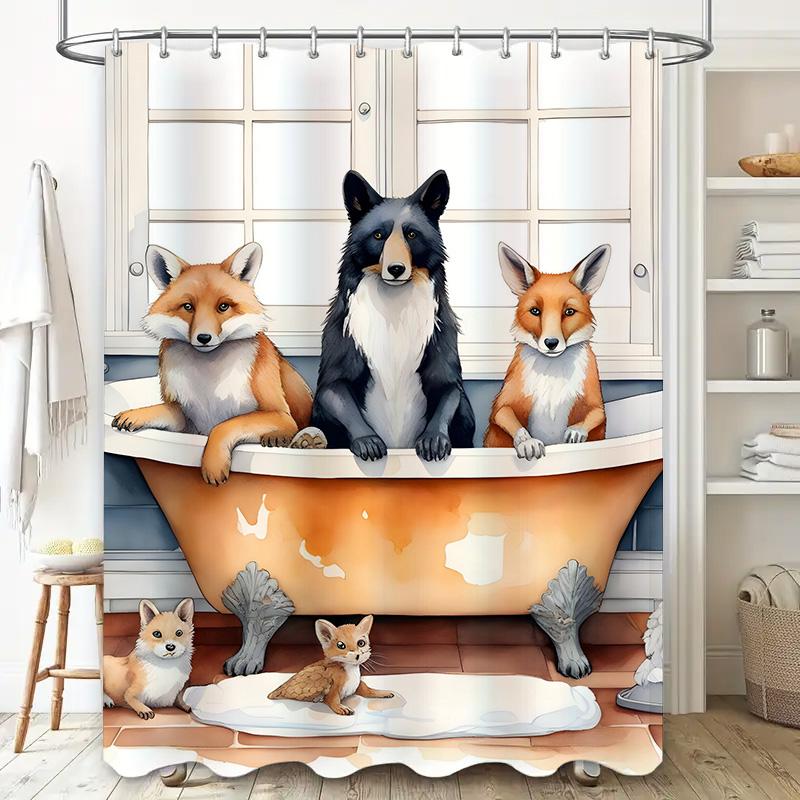 Причудливый декор ванной комнаты: Лисы, купающиеся в роскоши, 3D-печатная шторка для душа для украшения дома, белая, оранжевая, красочная, животная при