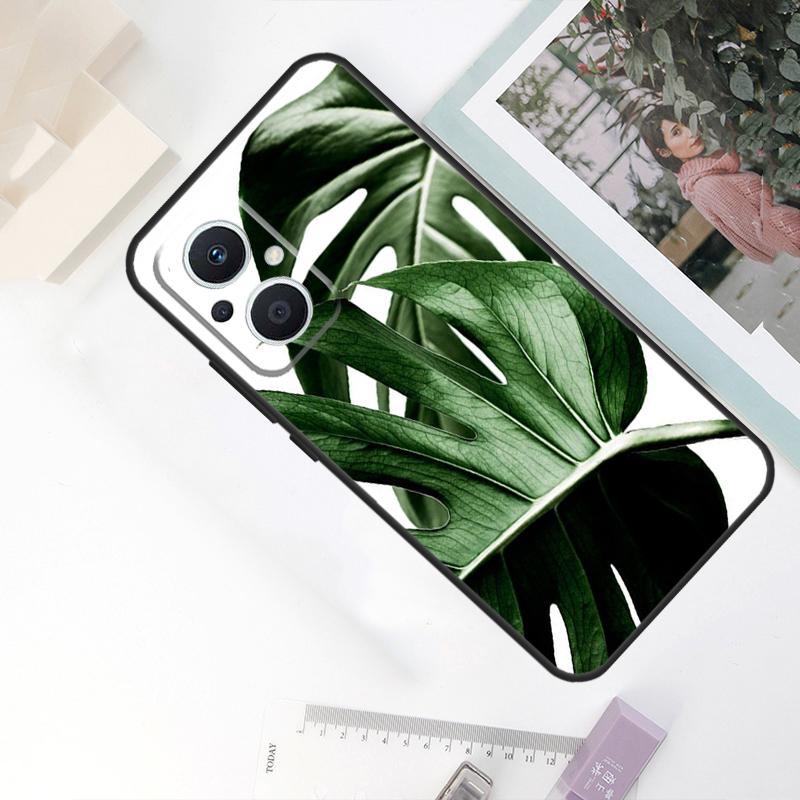 Green Monstera Leaf Case For OPPO Reno 8 7 6 5 4 Lite 10 Pro 11F 4Z 5Z 8T OPPO Find X2 X3 X5 Lite X6 Pro Cover