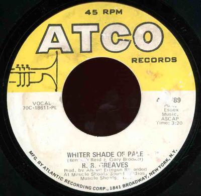 7-дюймовая пластинка R.B. GREAVES - Whiter Shade Of Pale 456789 ATCO Records 1970 США Соул/Фанк Б/у