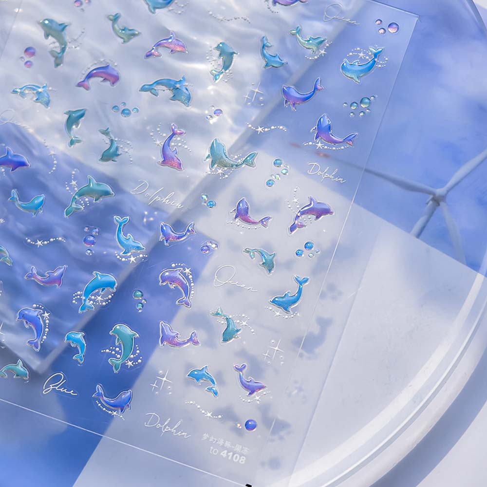 Золотая рыбка Океан Наклейки для ногтей Блестящие стеклянные дельфины Цветы Наклейки для ногтей Леди/Девочки