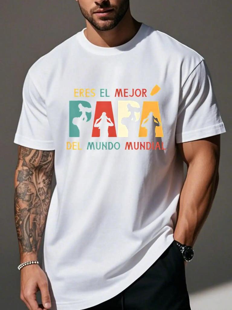 Mens Funny Spanish Humor Graphic TShirt Best Dad in the World Bilingual Design with Geometric Patterns