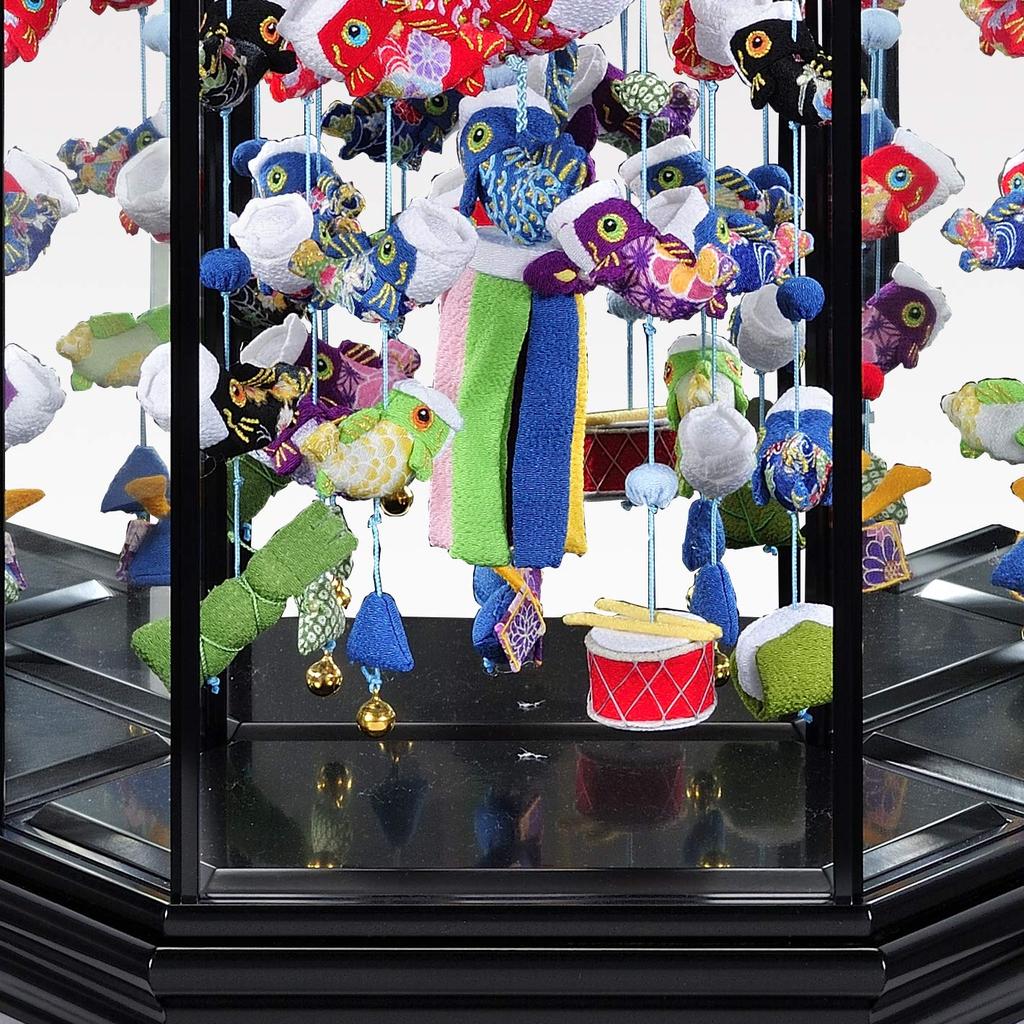 May Doll Indoor Carp Streamer Side Decoration Hexagonal Case Decoration Celebration Carp Medium Size Width 34cm x Height 57cm Black Painted Glass Case
