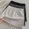 2024 Autumn Fashion White Polka Dot A-line Midi Skirt with High Waist and Step Hem