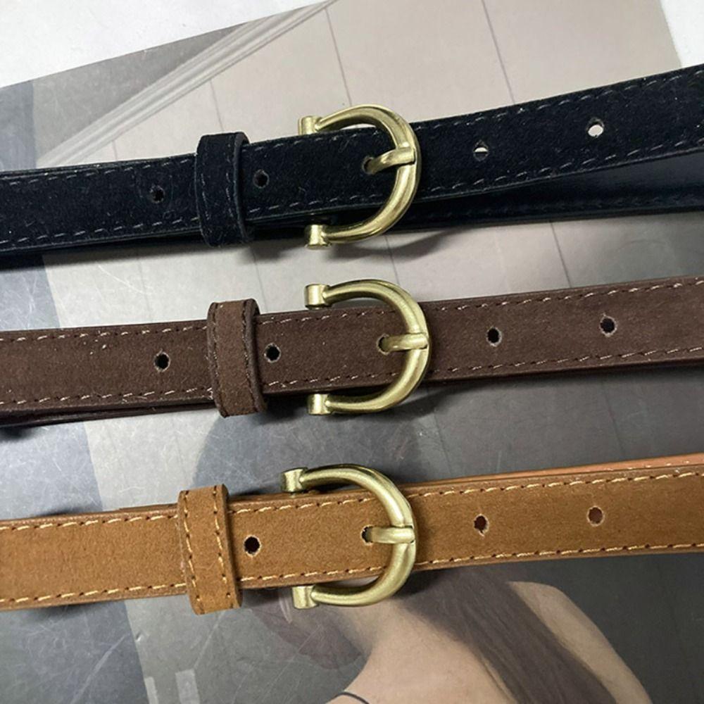 Luxury Design Suede Leather Belt Pin Buckle Retro Waistband Frosted Waist Belt Women Decoration