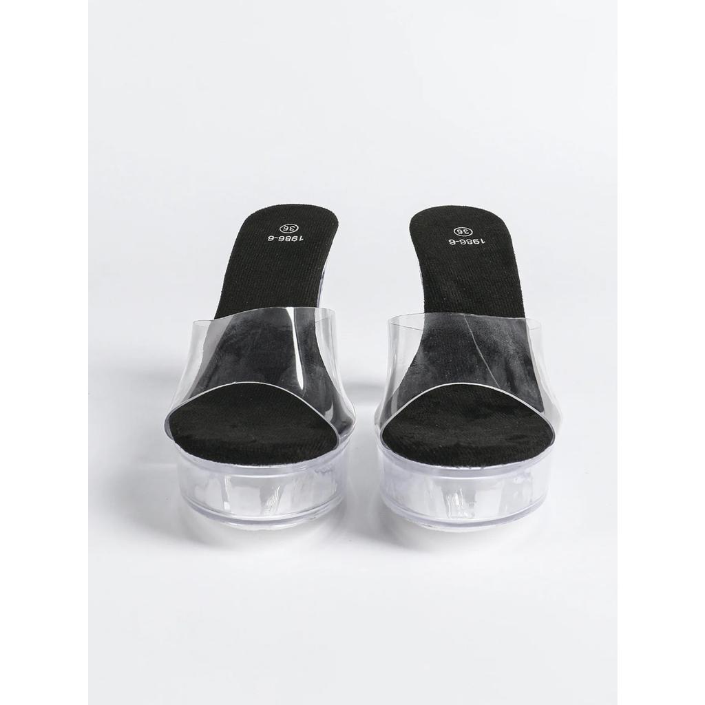 12 см Прозрачный каблук Новая мода Свадебные Сексуальные Модель автомобиля Прозрачные Ночной клуб Толстый каблук Кристалл Квадратный носок Нескользящая Перемычка 19866-7