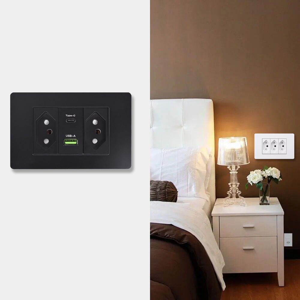 Стандартная для Бразилии настенная розетка 20A PD 3.0 20W Type-C Dual USB быстрая зарядка розетка 118*75 мм огнестойкая панель ПК USB розетка