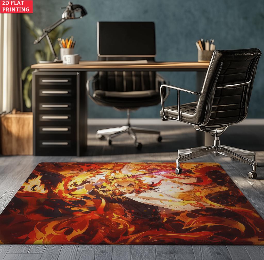 Anime Demon Area Rug, Dark Fire Water Theme Non-slip Floor Mat, Gamer Room Bedroom Decor Carpet, Washable Home Gift
