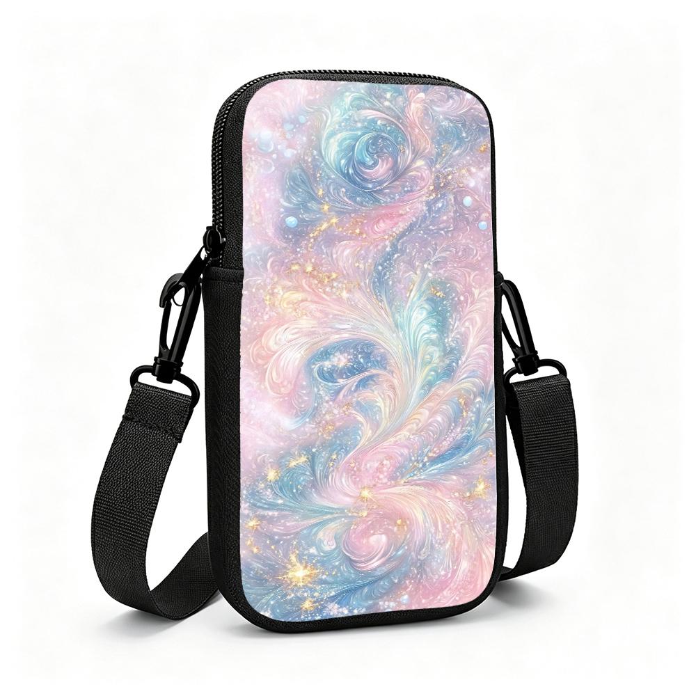 Pastel Galaxy Nebula Starry Print Crossbody Phone Bag, Adjustable Shoulder Strap Cell Phone Purse, Aesthetic Christmas Gift Wallet for Women Travel Pa