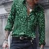 Men's Leopard Print 3D Digital Casual Long Sleeve Shirt with Turn-down Collar