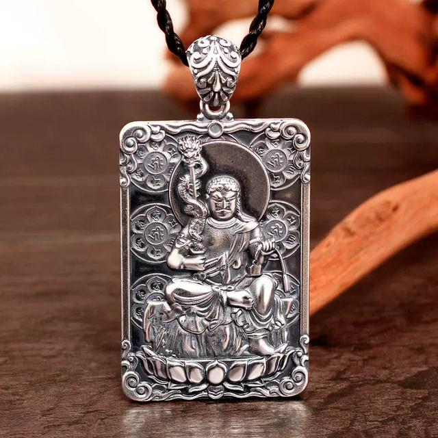Thousand-handed Avalokitesvara Tathagata Pendant Male Blessing Amulet Trendy 925 Silver Chain Necklace For Men Guardian Buddha