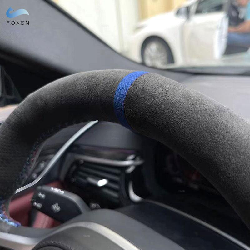 For Toyota Prius 30 XW30 2009-2015 Prius C US 2012-2017 Car Steering Wheel Wrap Cover Hand-stitched Suede Leather Durable Trim