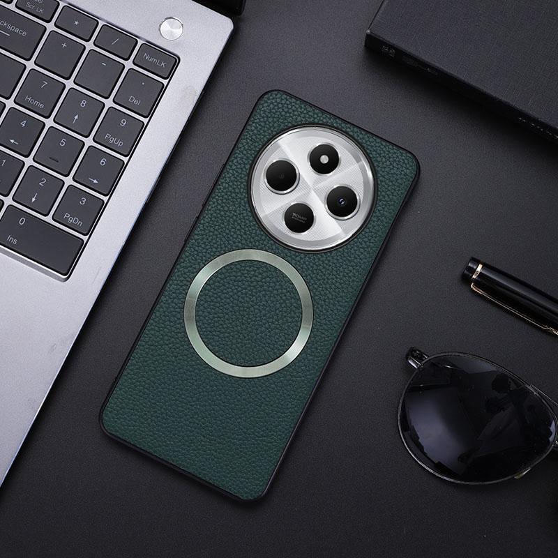 Phone Case For Xiaomi Redmi 14C 4G/14R 5G/Poco C75 4G Magnetic Case Litchi Texture PU Leather+TPU Back Cover