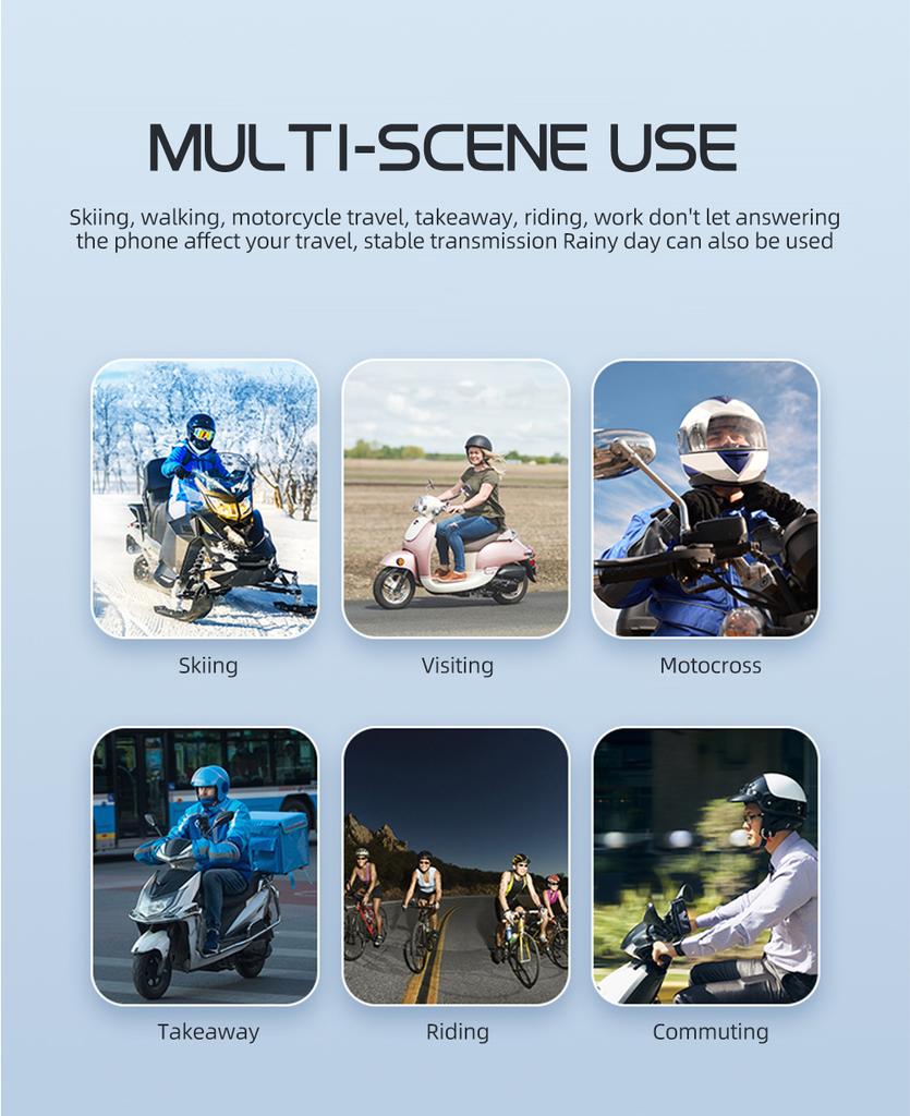 Motorcycle Intercom Bluetooth Headset Helmet For 2 Riders Intercommunicator Waterproof Waterproof Earphone Interphone BT 5.3