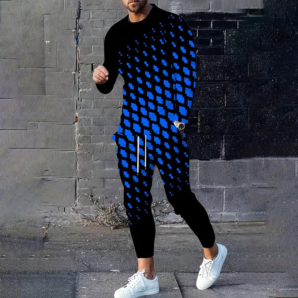 Classic Fashion Two Piece 3D Printed Long Sleeve Sweatshirt Pants Sub Sportswear 2025 Men's Outdoor Workout Running Sports Set
